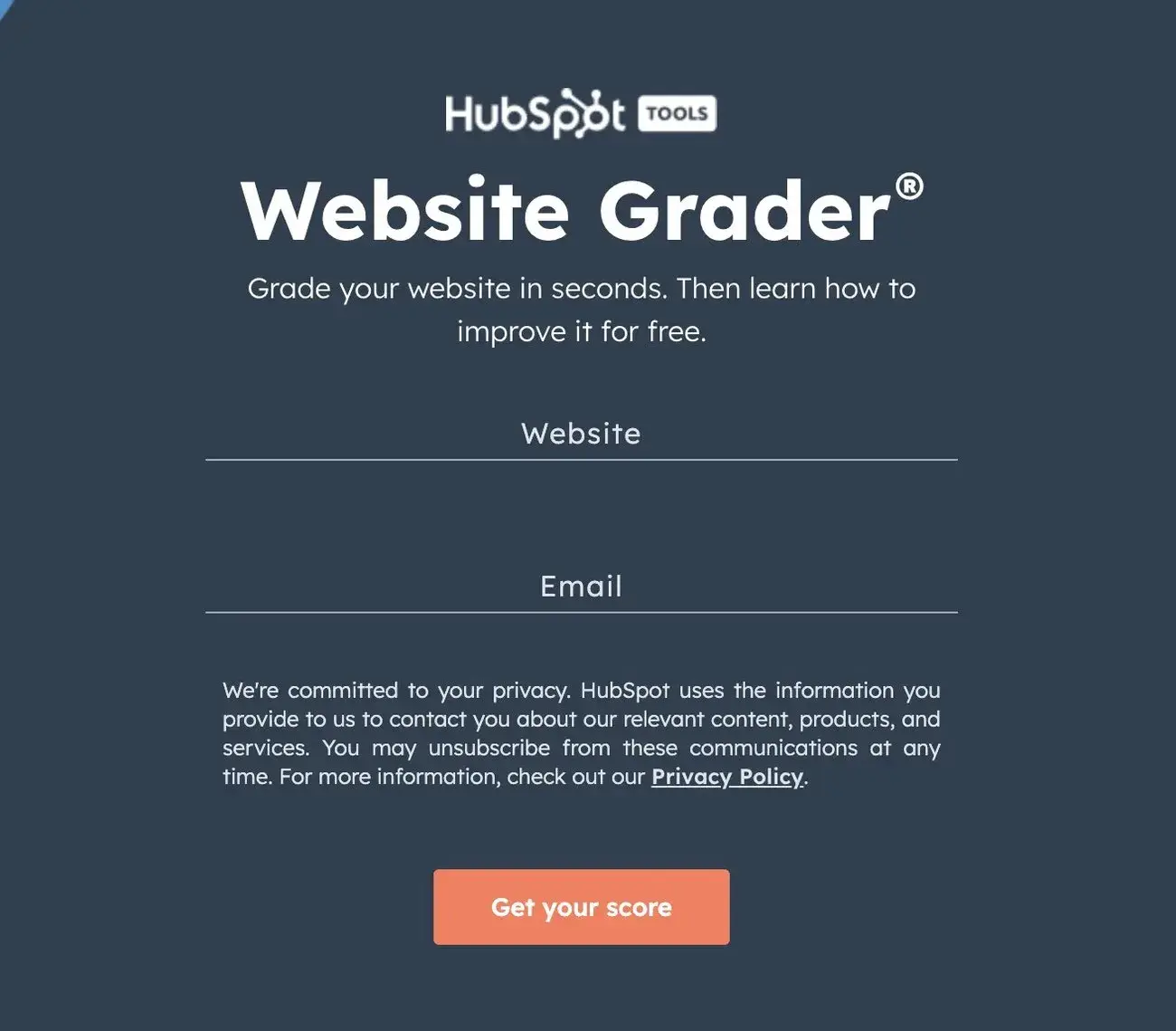 screenshot of hubspot’s website grader.