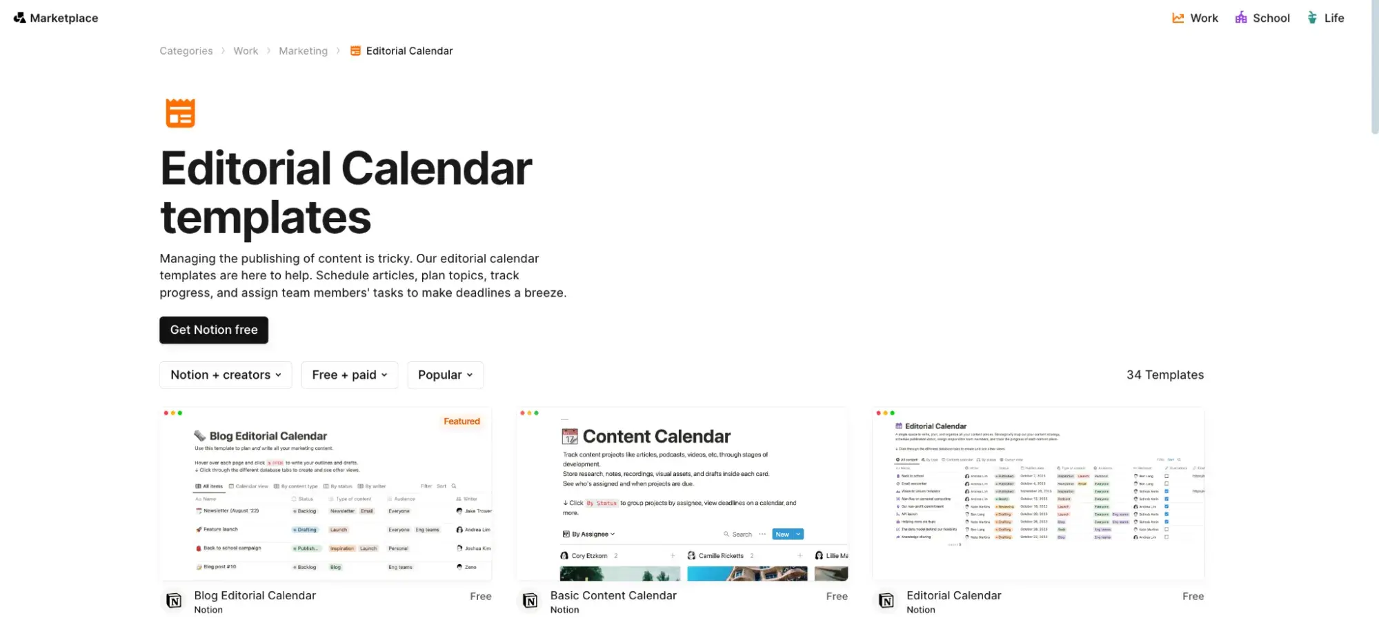 notion editorial calendar templates