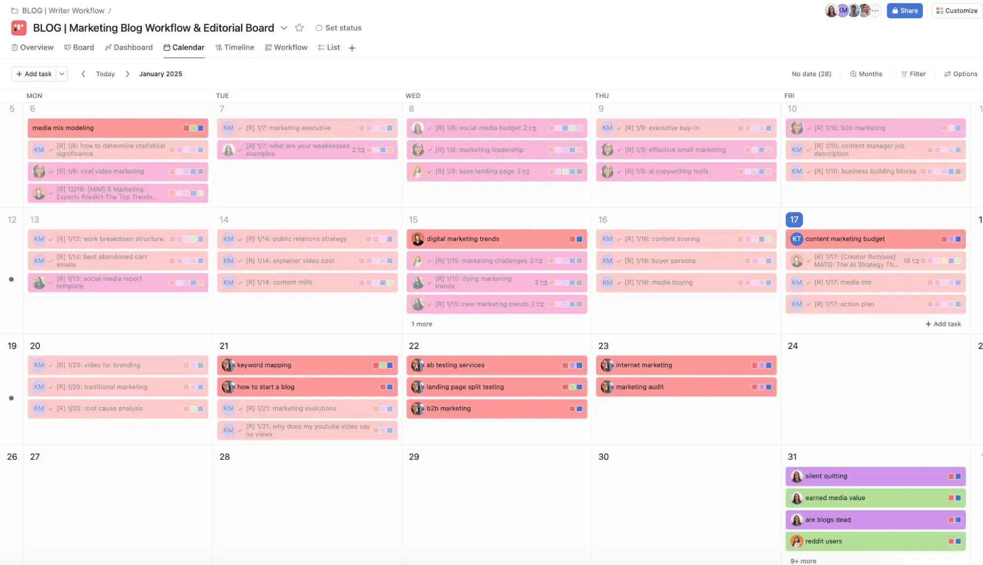 asana content calendar