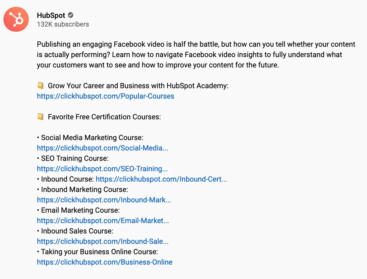 screenshot showing how hubspot includes ctas in its youtube video descriptions