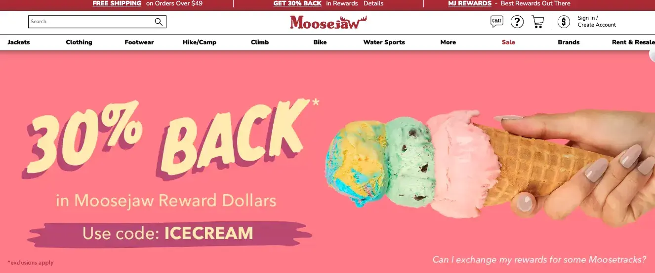 moosejaw sales web copywriting homepage 