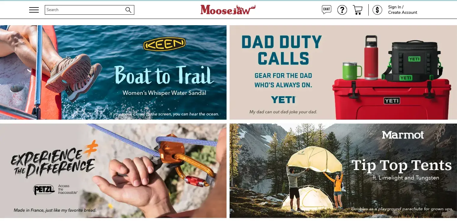 moosejaw sales web copywriting homepage 