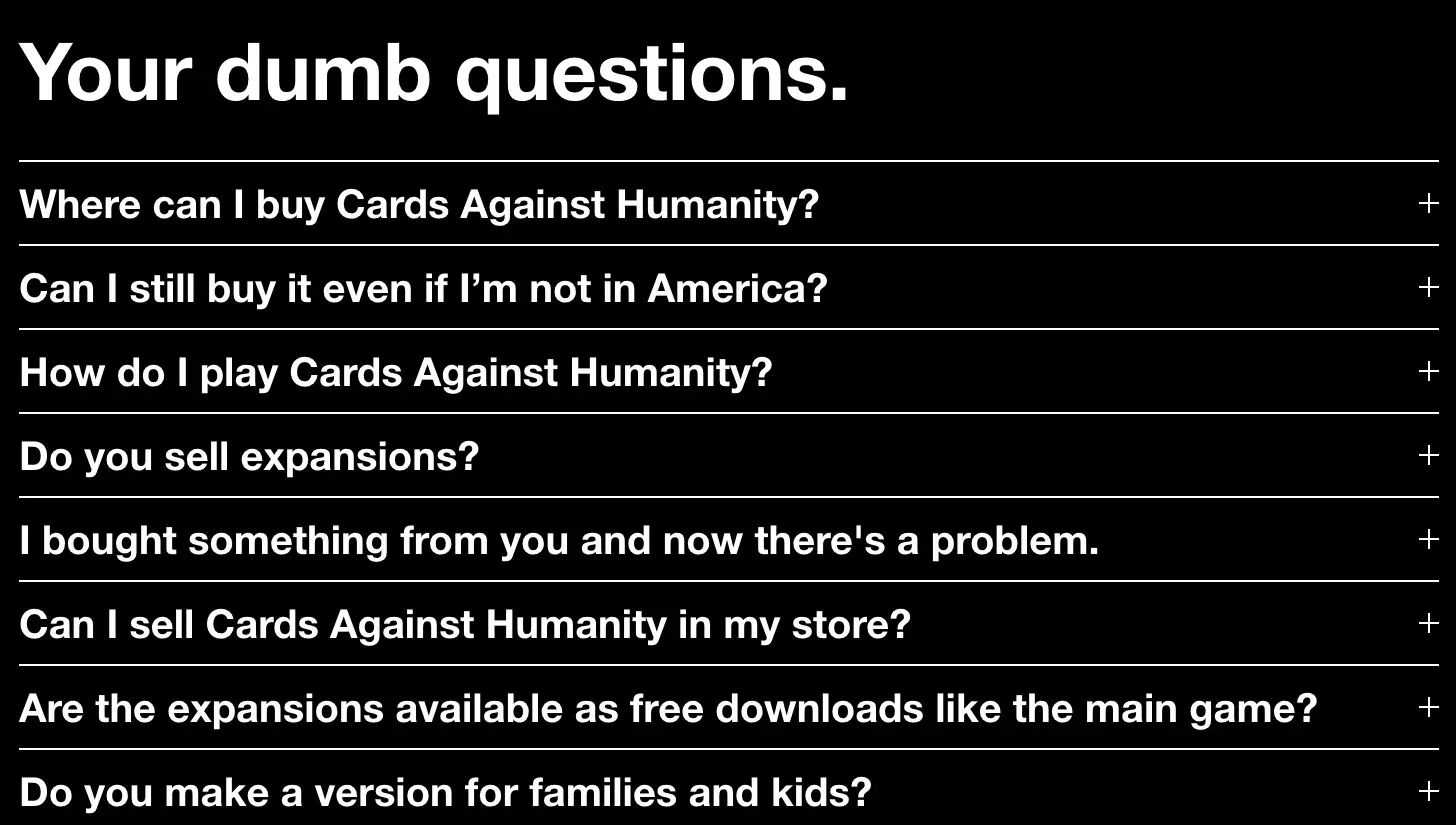 marketing copy example, Cards Against Humanity