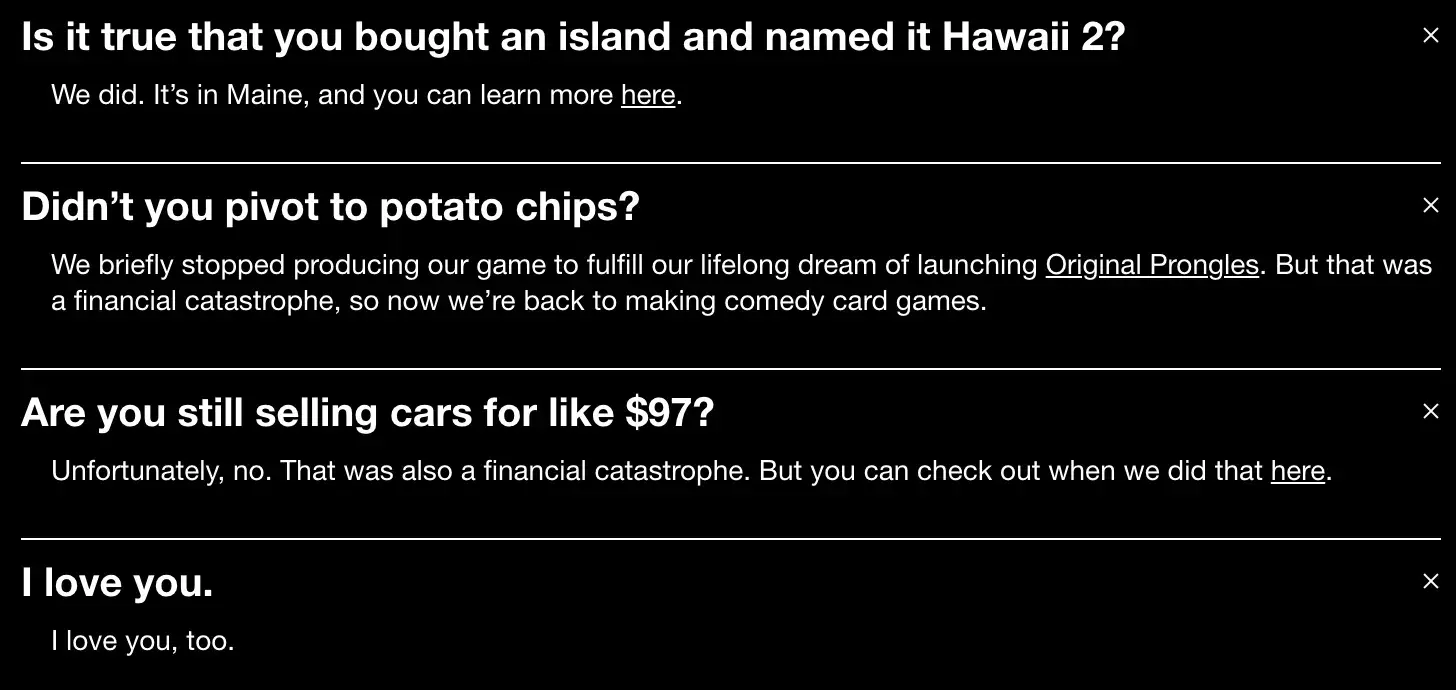 marketing copy example, Cards Against Humanity