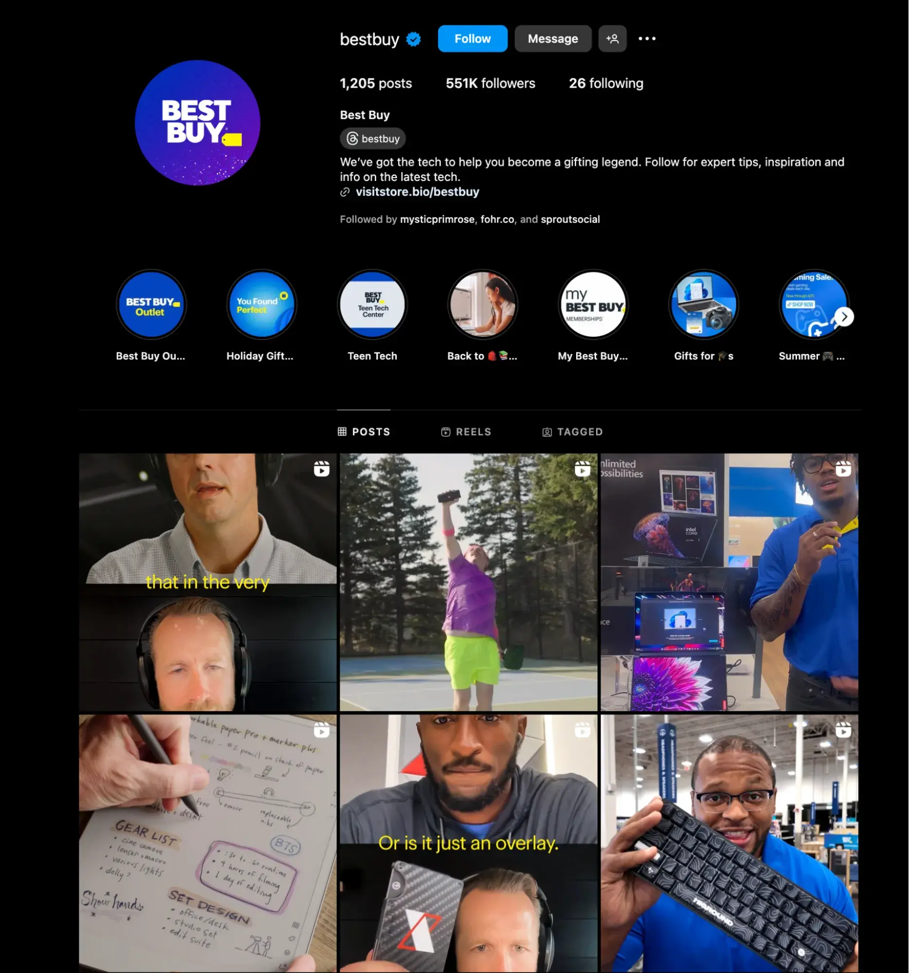 Screenshot of Best Buy's Instagram profile