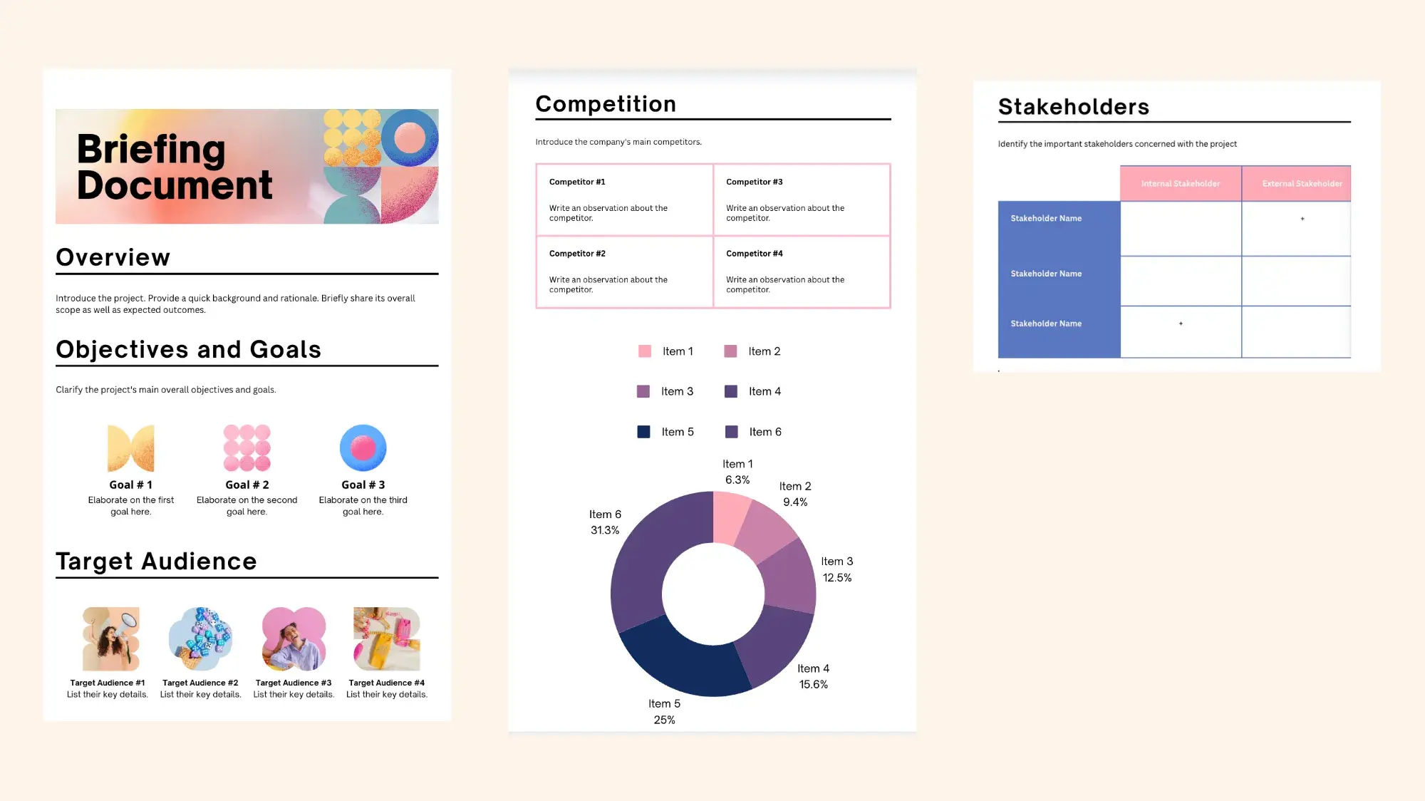 colorful, graphics-heavy briefing document.