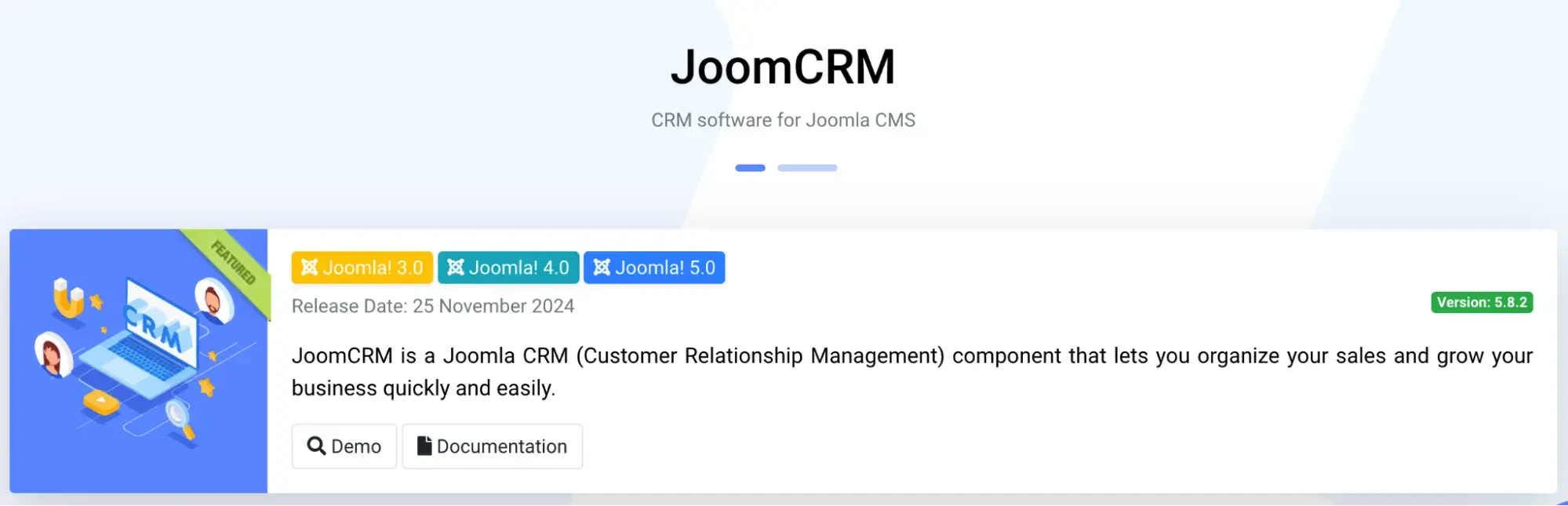 cms vs crm: joomcrm screenshot