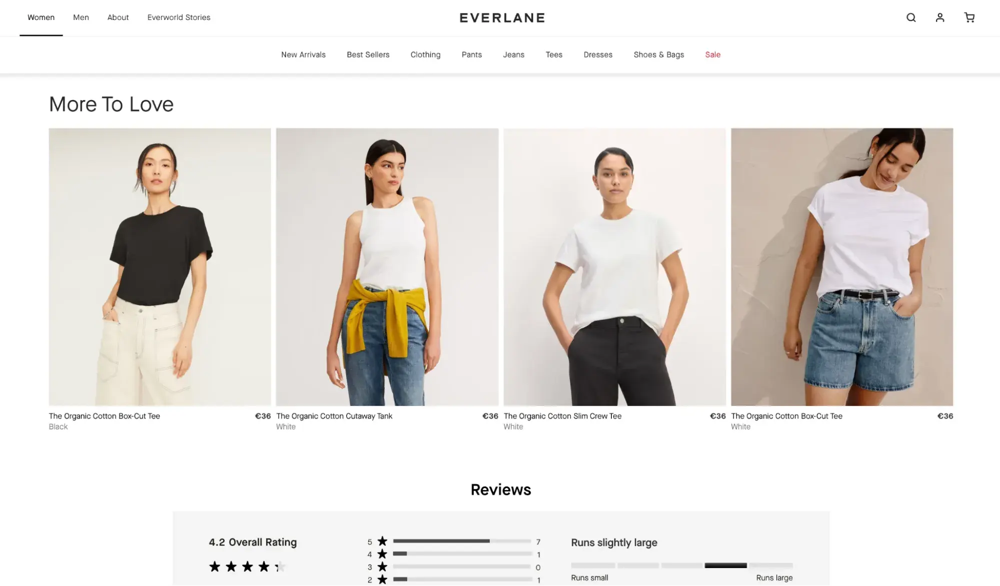 Everlane product page related product feed