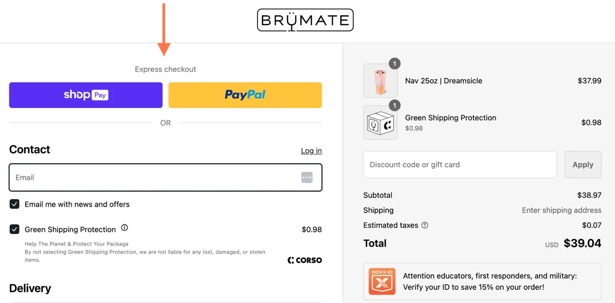 Brumate express checkout