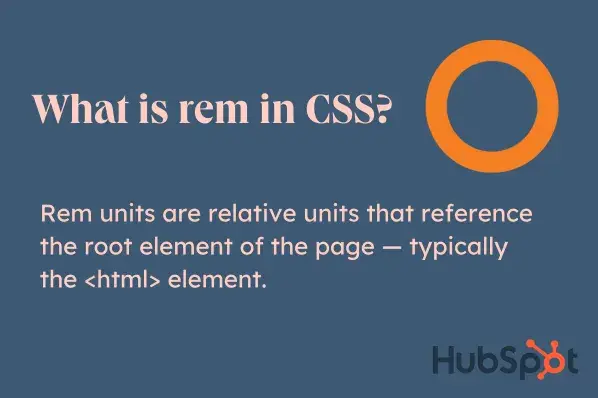 an infographic defining rem units in css: “rem units are relative units that reference the root element of the page - typically the html element”