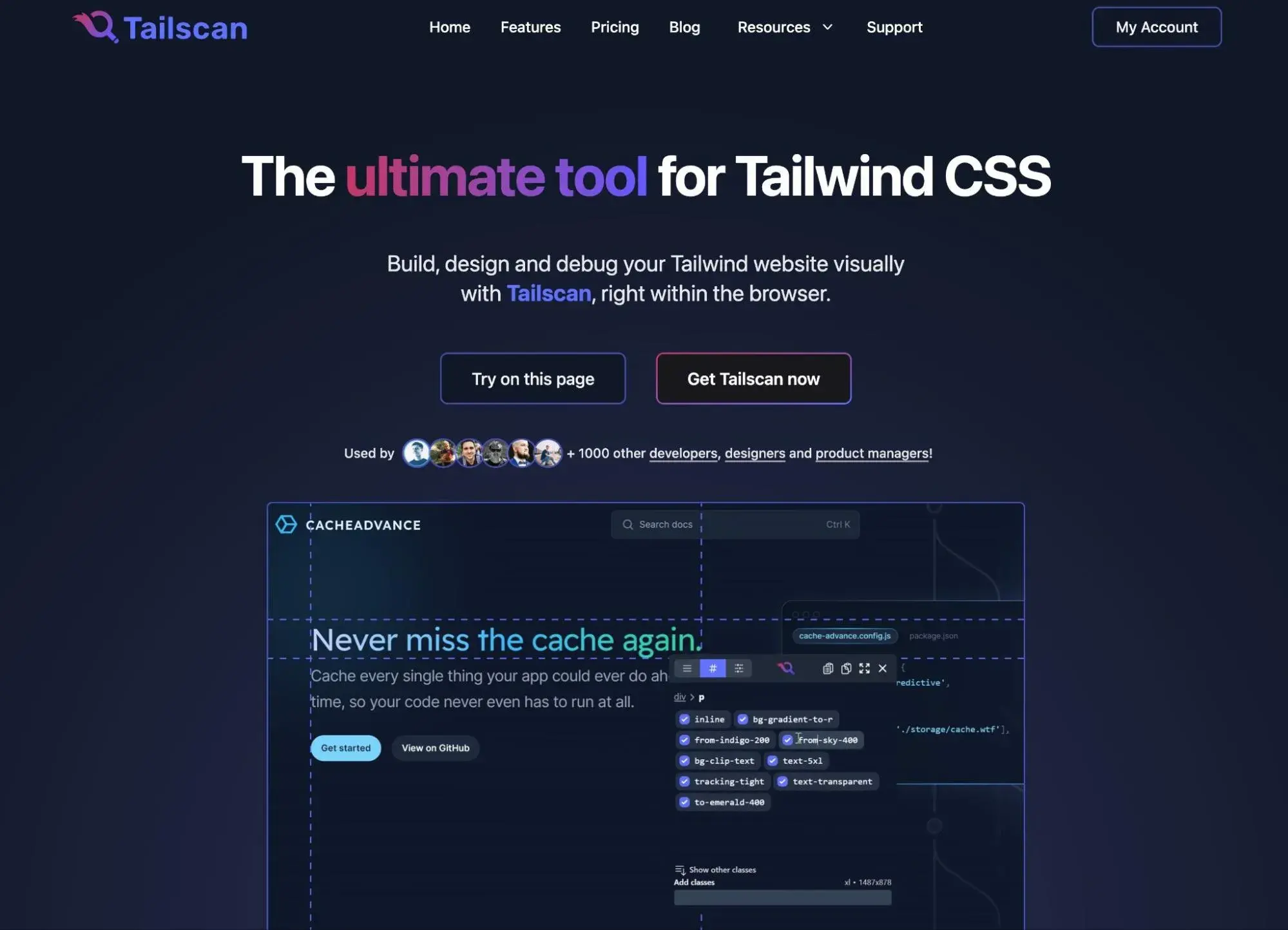 CSS tools: The Tailscan homepage