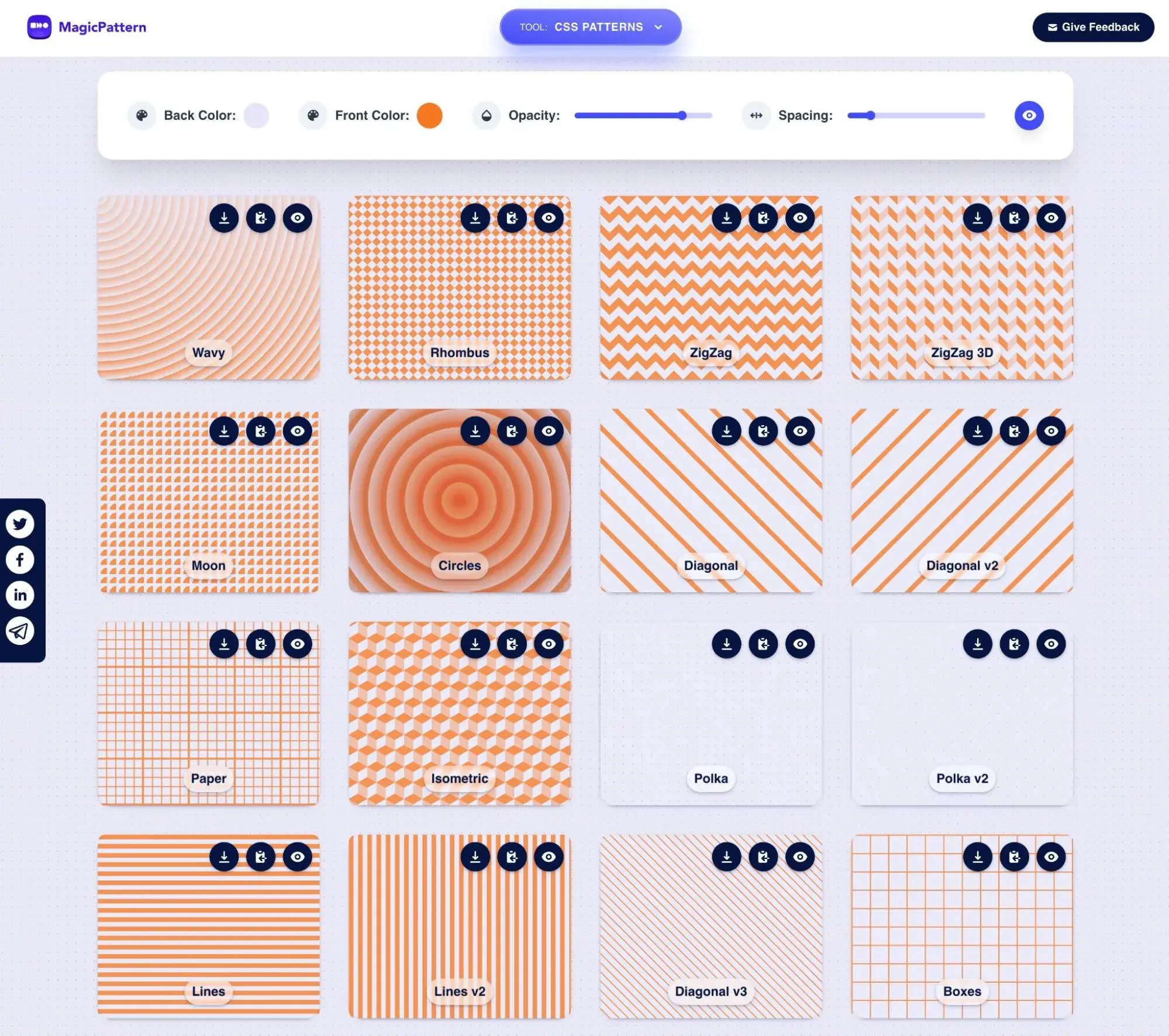 CSS tools: Some of the many pure CSS backgrounds that MagicPattern offers