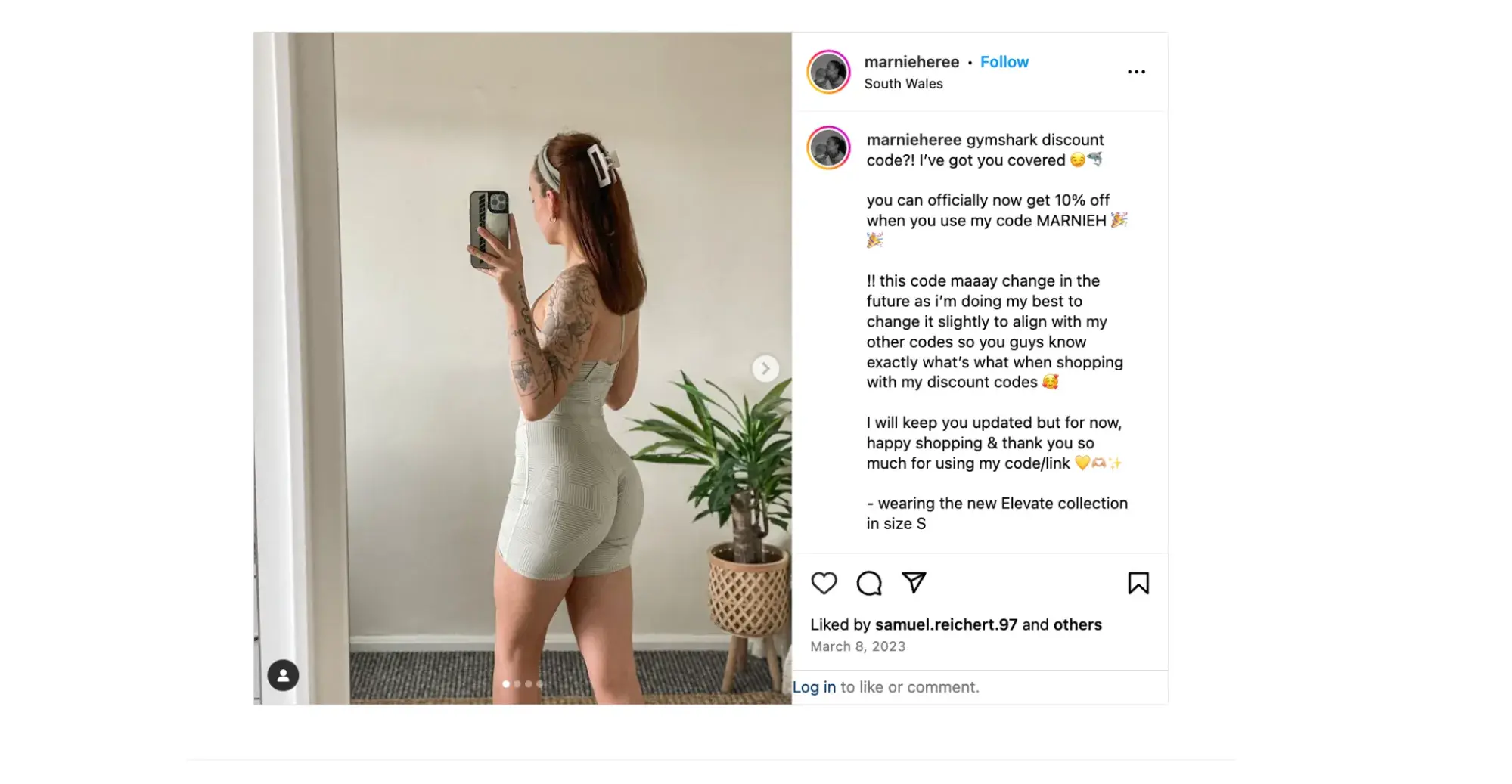 Gymshark influencer on Instagram sharing her promo code