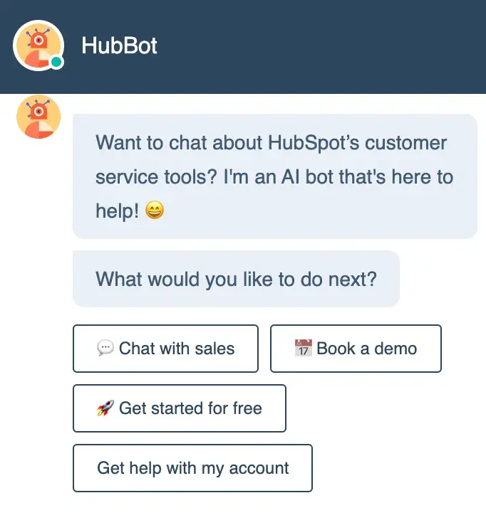 customer experience automation: hubspot chatbot example