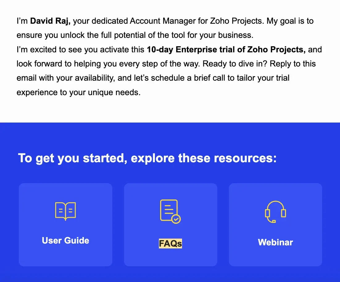 customer experience automation: automated onboarding example from zoho projects