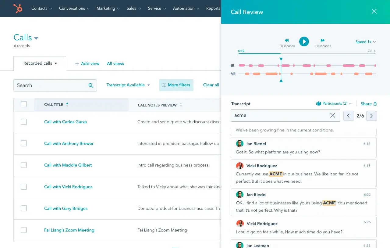 customer experience dashboard example: HubSpot’s Call Tracking Software