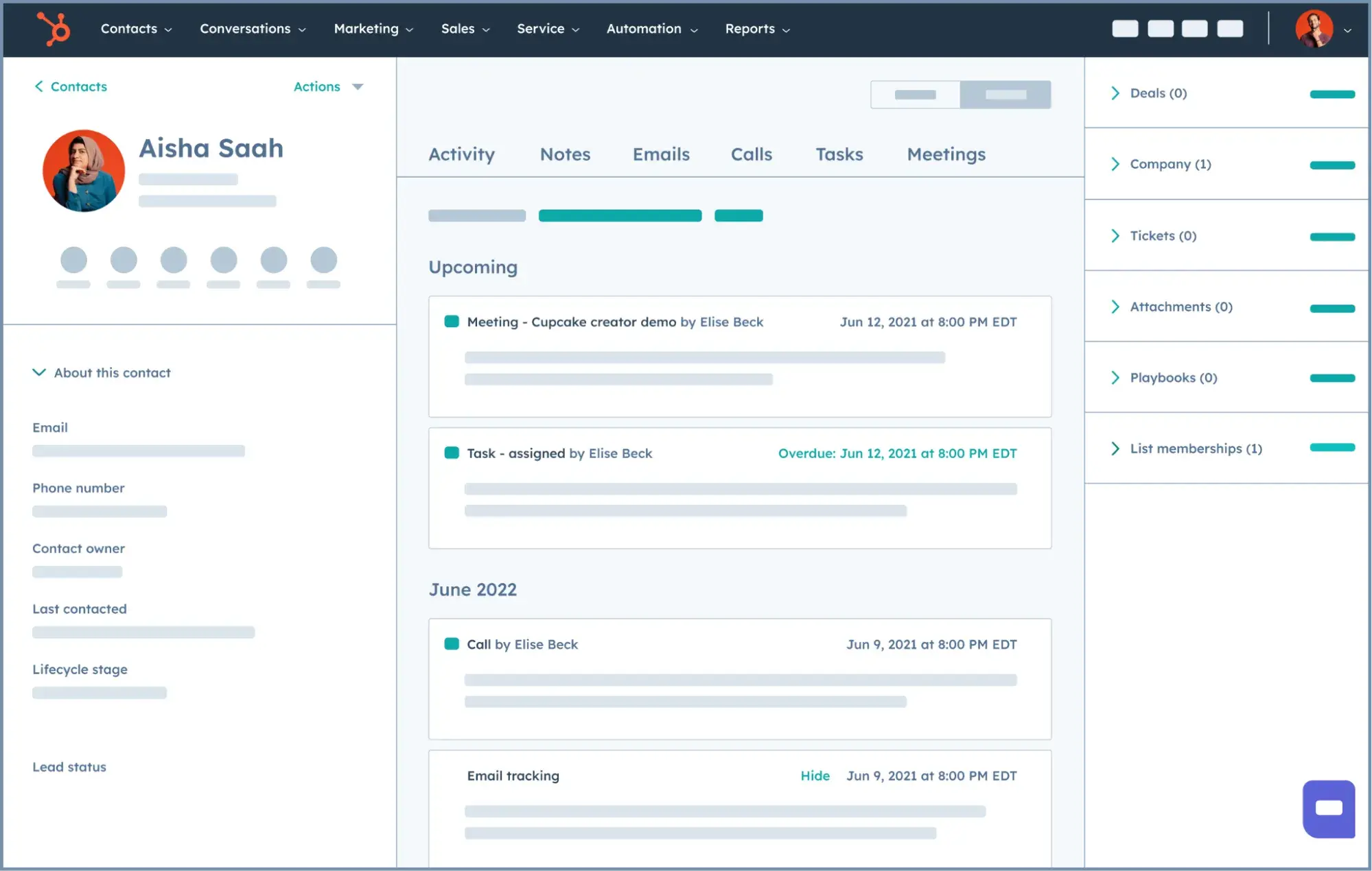 HubSpot platform dashboard example 