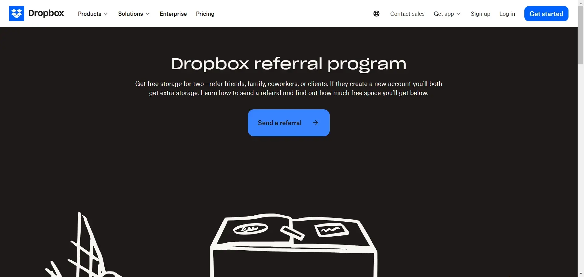 Dropbox referral program page  