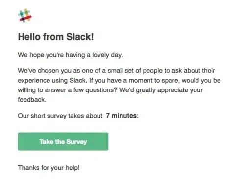 slack customer satisfaction survey invitation email, customer satisfaction survey examples