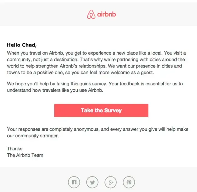 airbnb customer satisfaction survey invitation email, customer satisfaction survey examples