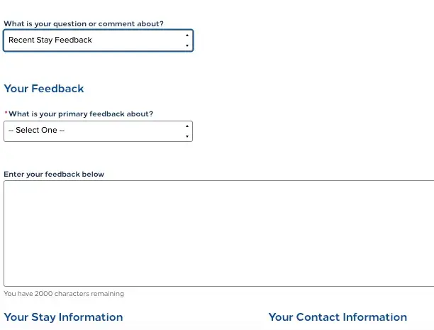 hotel feedback form with fields for hotel information, customer satisfaction survey examples