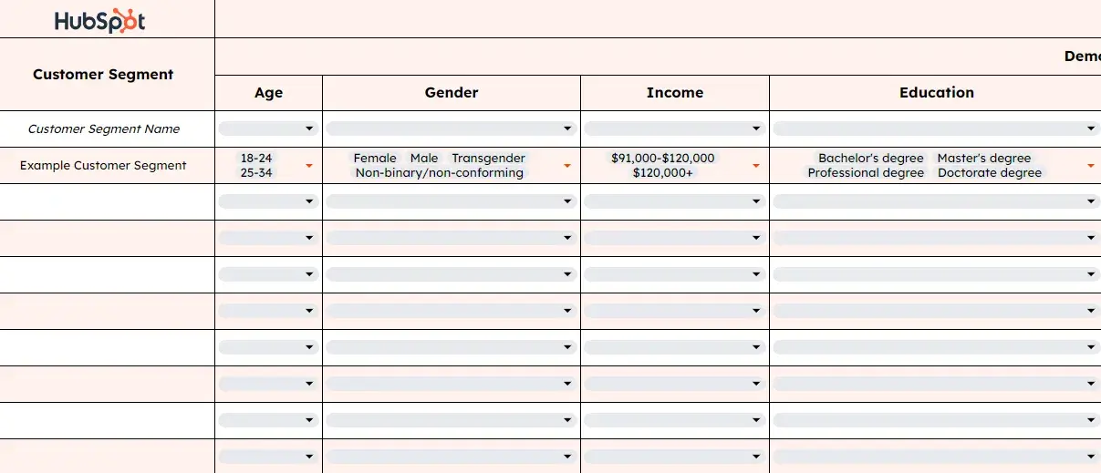 hubspot customer segmentation templates