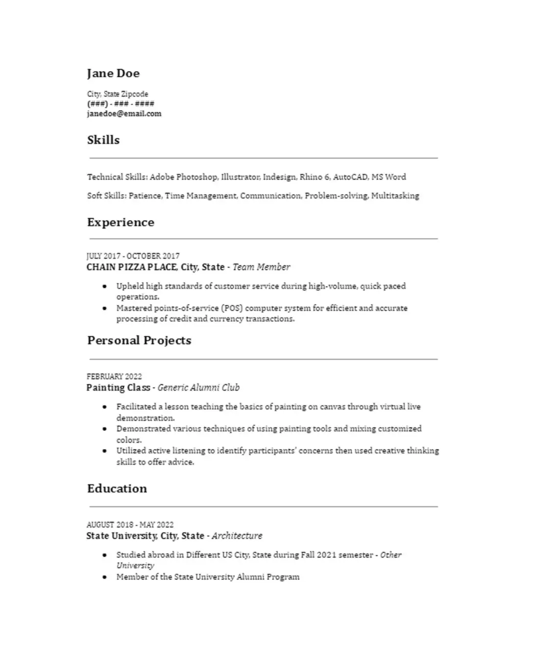 a resume example from a recent graduate