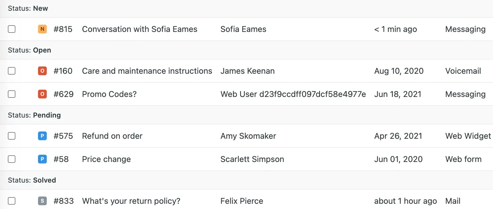 customer service ticketing software, Zendesk color-coded lables