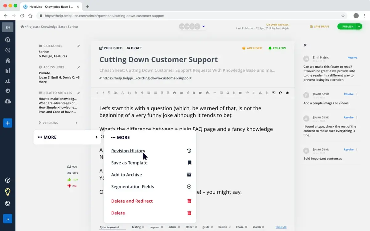 customer success software helpjuice dashboard