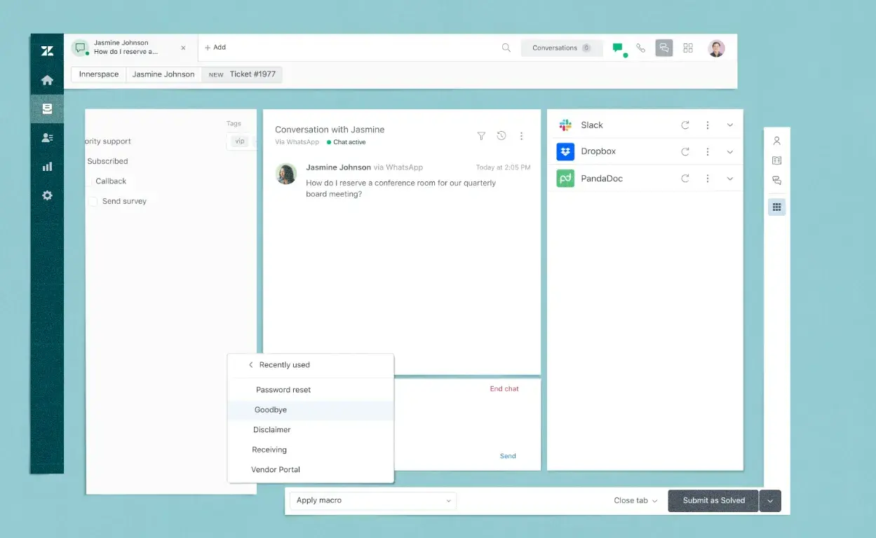 screenshot of zendesk customer service software interface