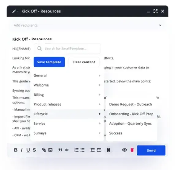 example of onboarding tool from planhat