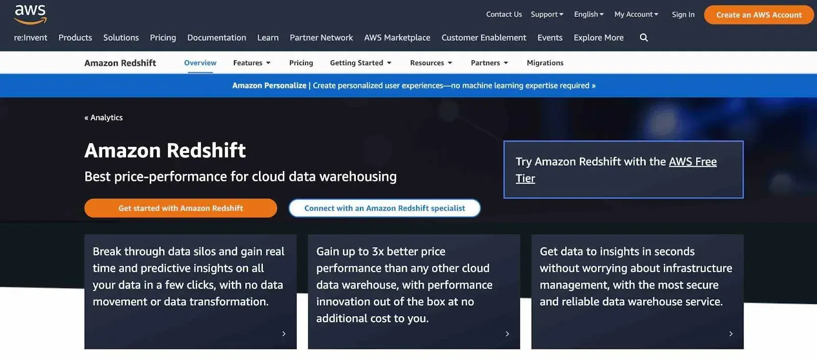 data management platform, amazon redshift