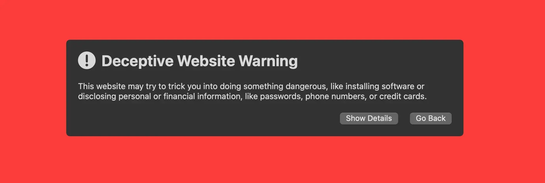 deceptive website warning on safari browser