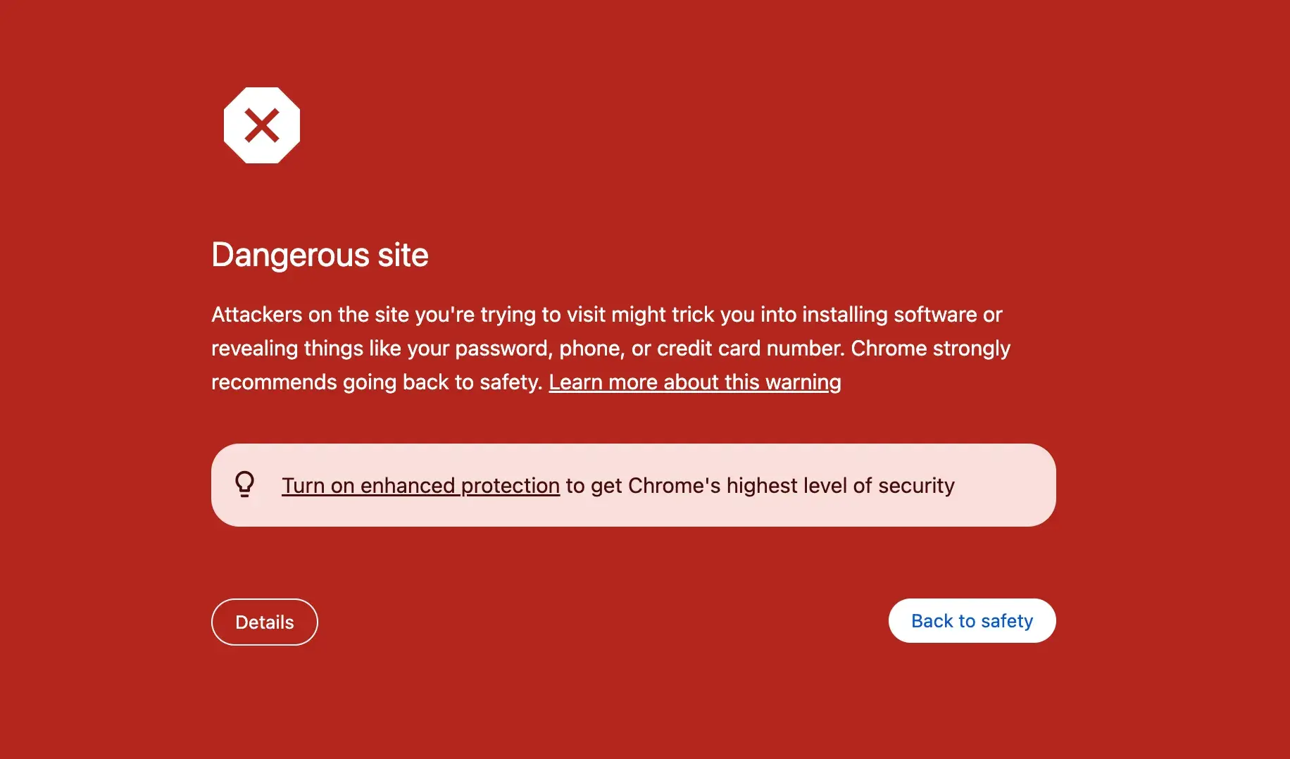 deceptive website warning on google chrome browser