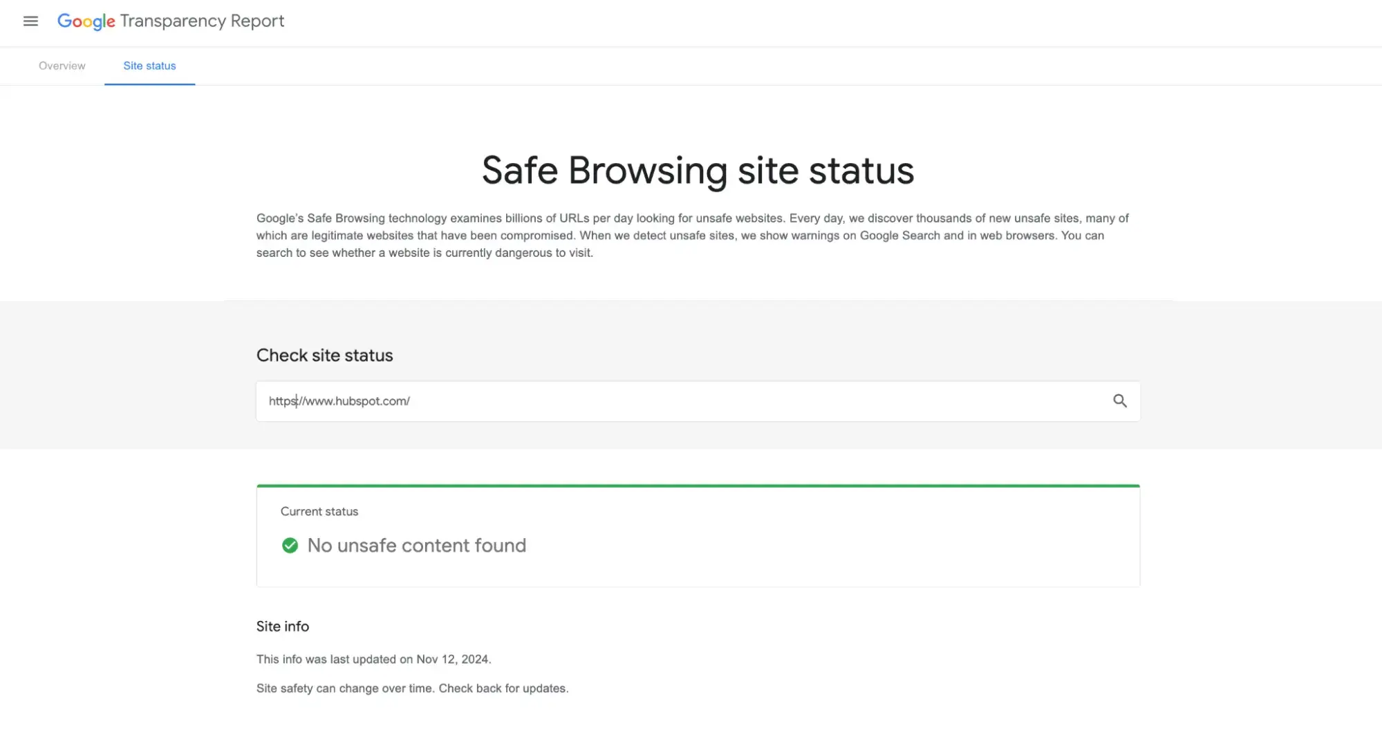 deceptive website warning, site status of a safe website