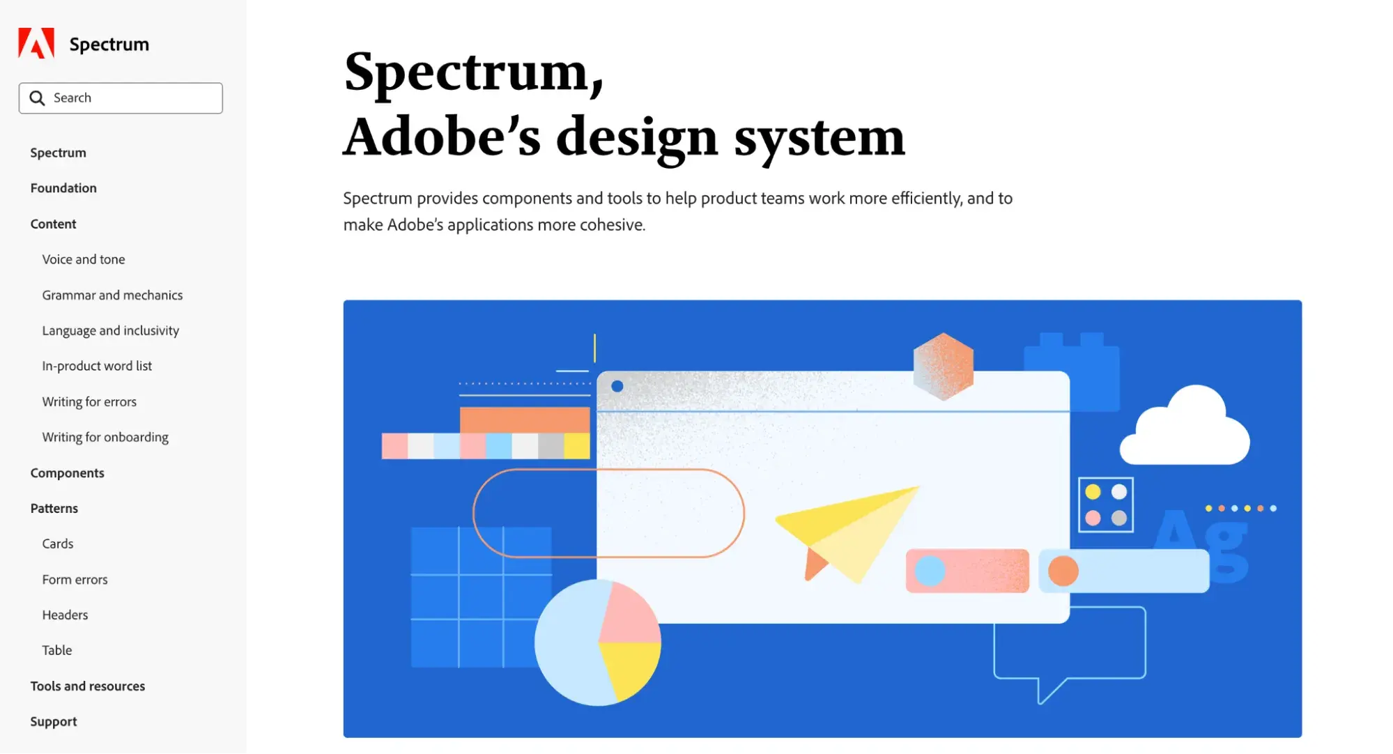 Adobe Spectrum design system homepage