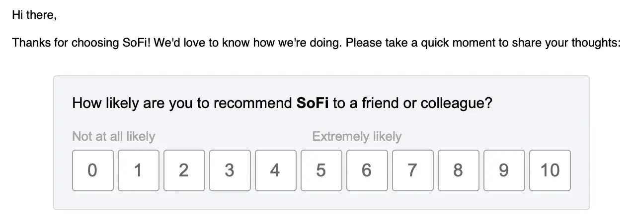 sofi net promoter score survey, digital customer experience