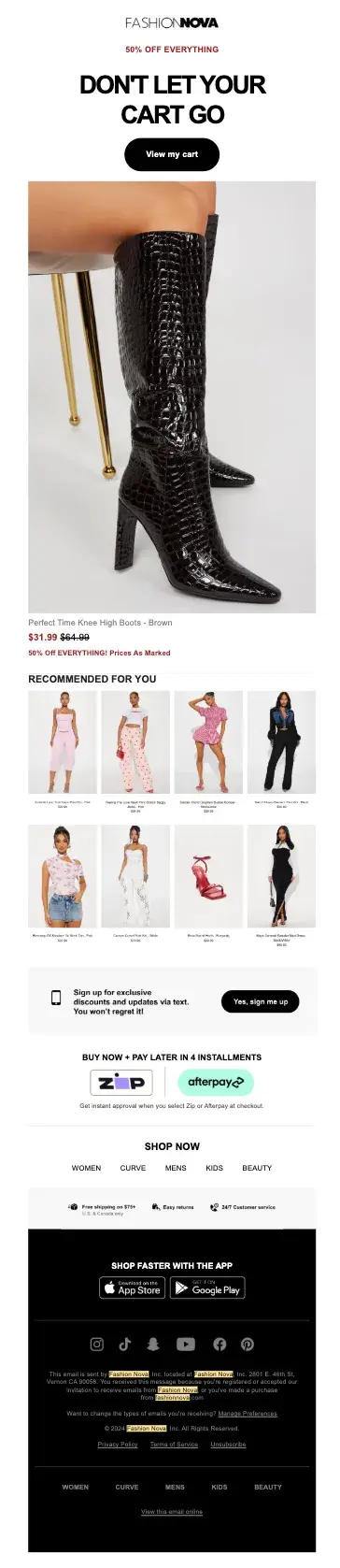 email marketing guide, fashionnova abandoned cart email