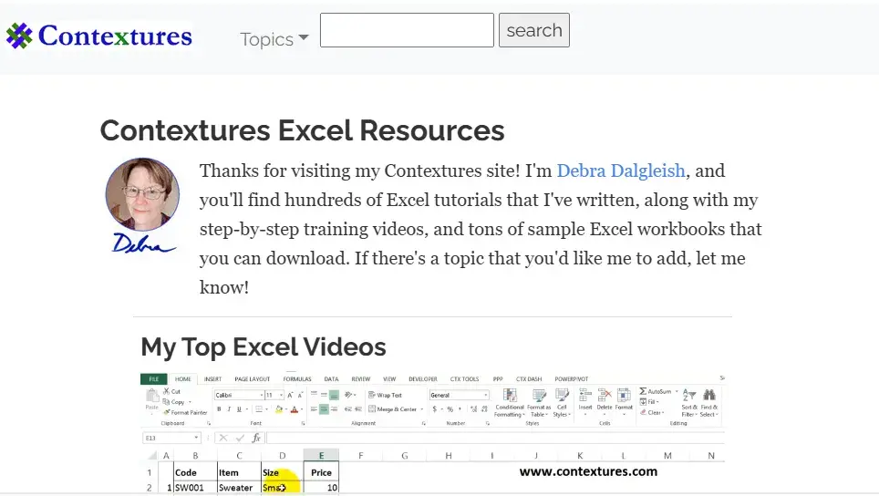 contextures, excel resources