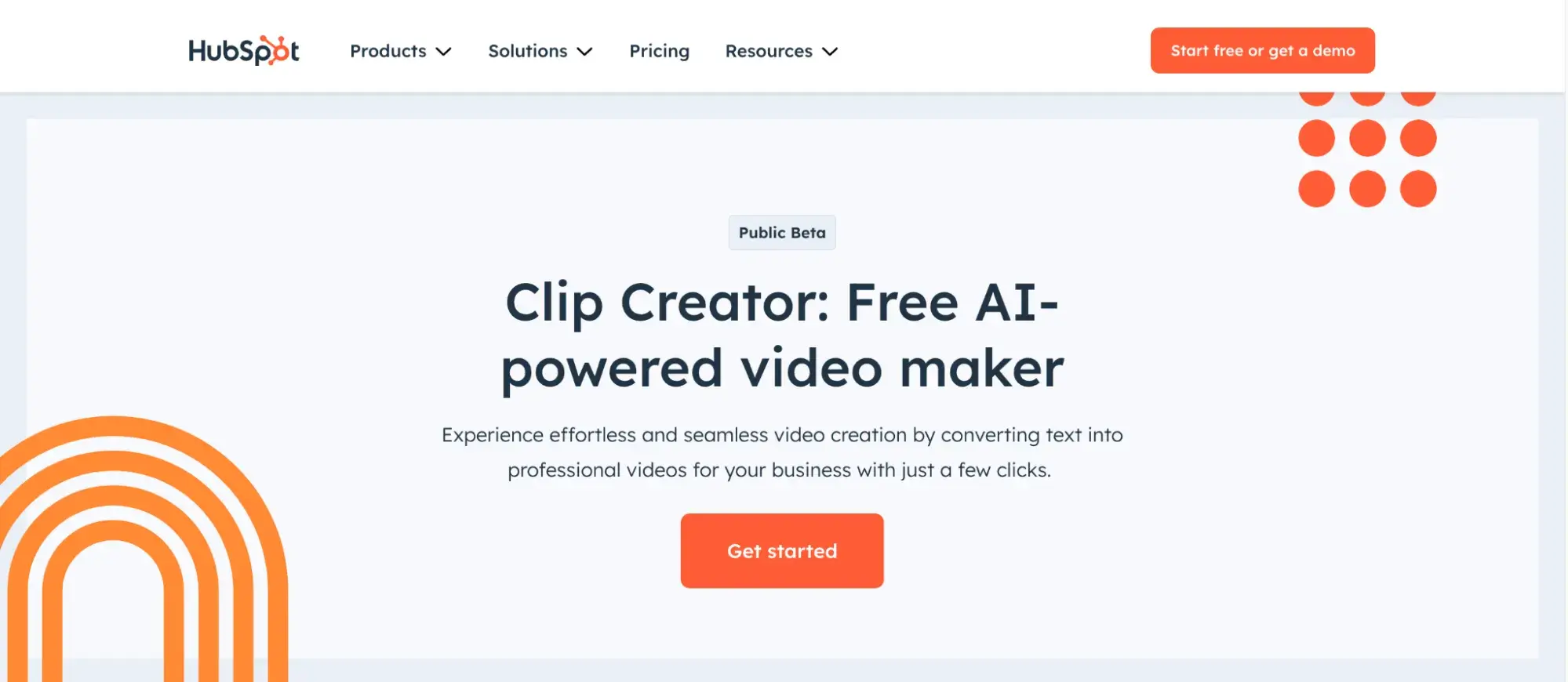 explainer video cost: screenshot of hubspot’s ai video tool, clip creator