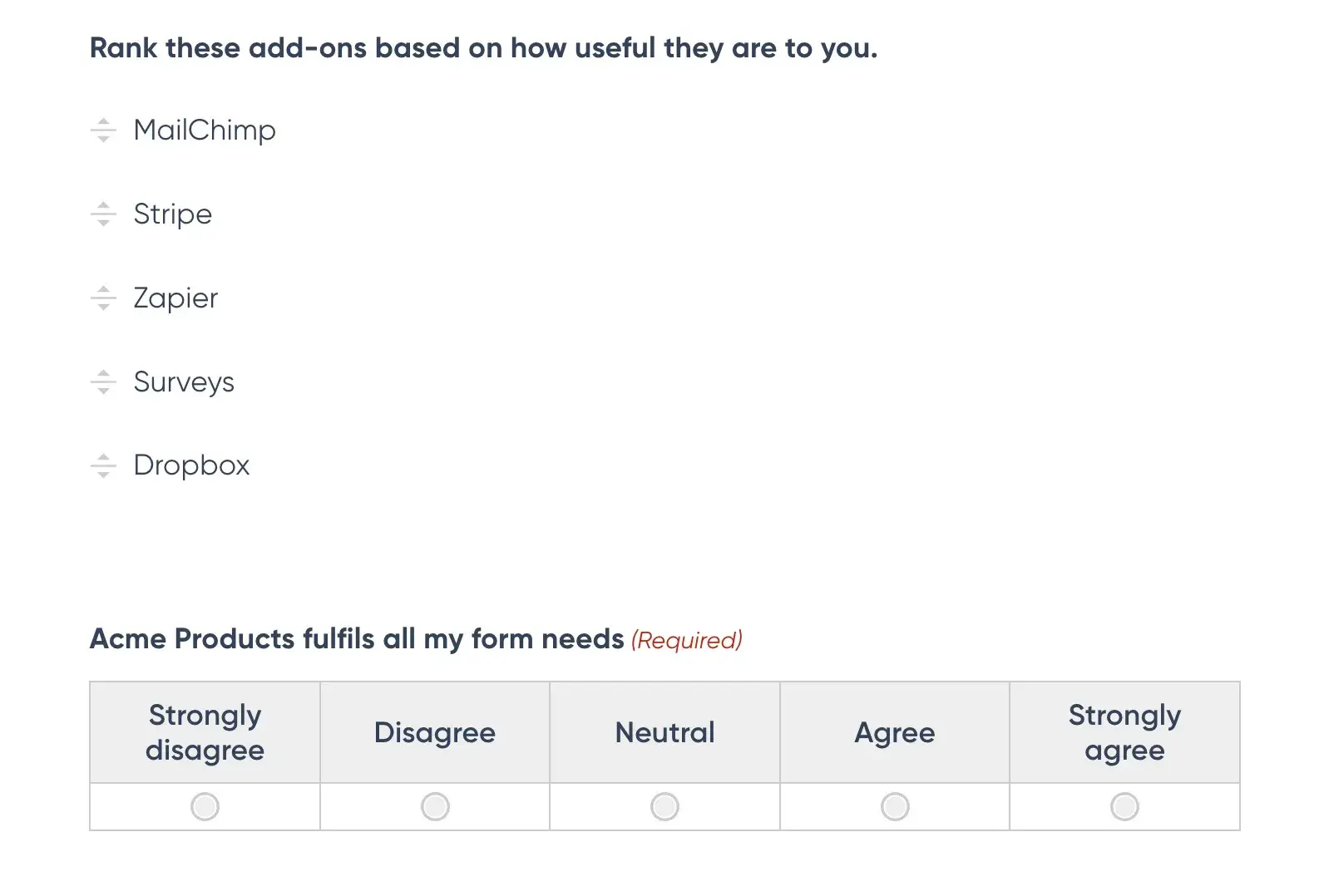 A customer satisfaction survey template from Gravity Forms