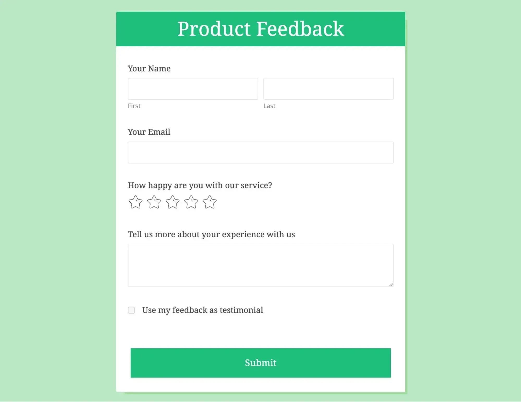 A product feedback survey from Zoho Forms