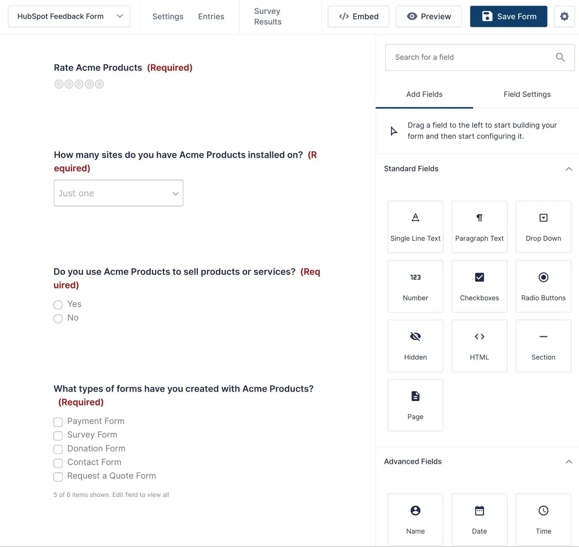 The Gravity Forms builder interface