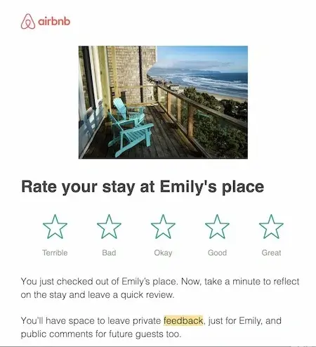 feedback form examples, airbnb