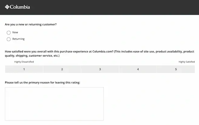 feedback form examples, columbia