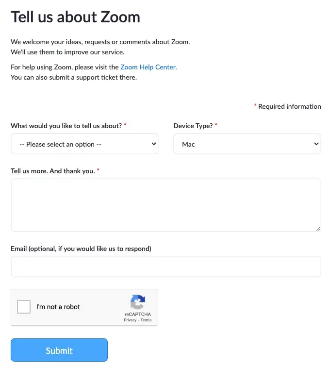 feedback form examples, zoom