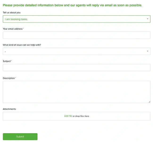 feedback form examples, task rabbit 