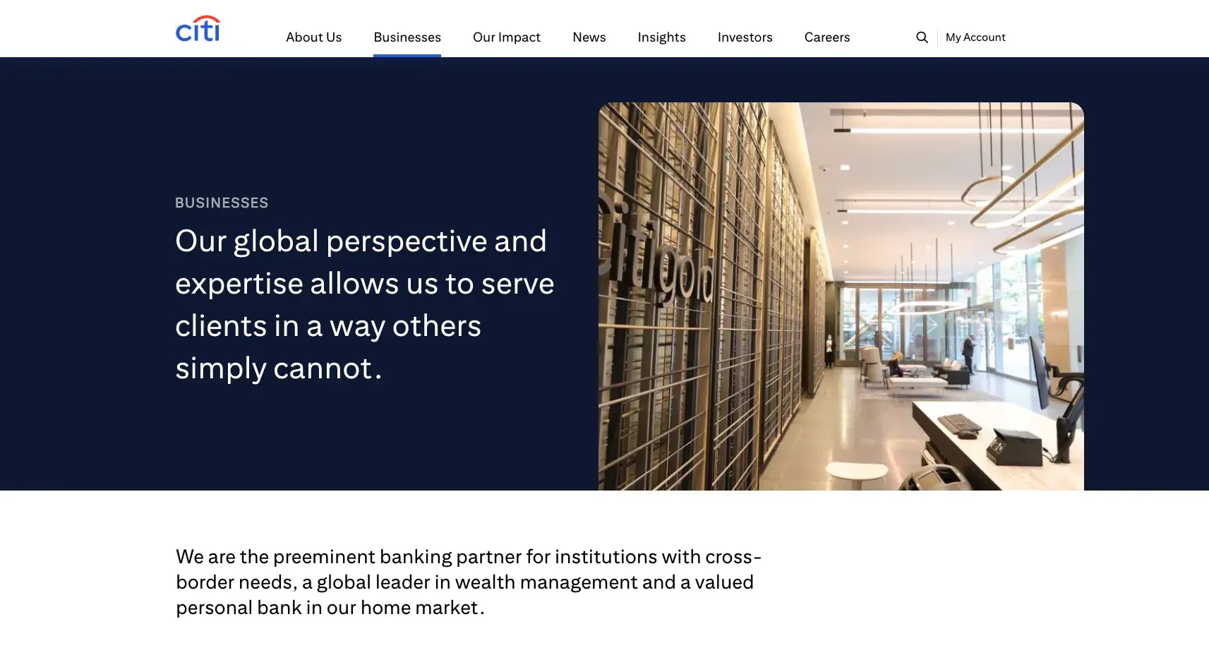 Financial Services Website Design - Citigroup