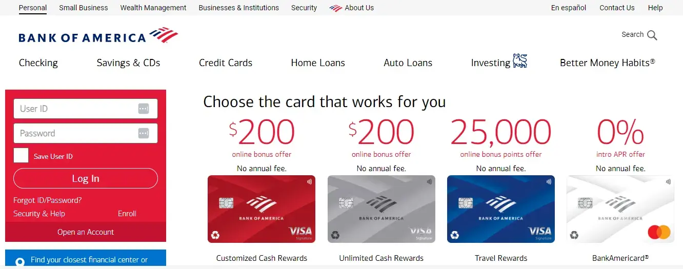 Financial Services Website Design - Bank of America