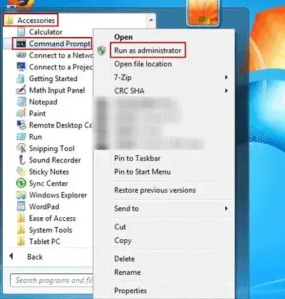 Run as administrator option selected in command prompt to lớn flush DNS in Windows 7